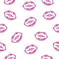 Seamless pattern with lips in white background. Smooch imprint. Vector illustration Royalty Free Stock Photo