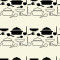 Seamless pattern with kitchen utensils. Horizontal stripe Black Silhouettes of Cutlerys on a white background Royalty Free Stock Photo