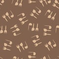 Seamless pattern for kitchen utensils, ladles, forks . Cooking, eating. Hand-drawn background for kitchen fabric, textile design,