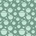 Seamless pattern of kitchen utensils, pots, ladles . Background for Cutlery. Vector Flat style of printing