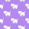 Seamless pattern. Kitten on a purple background.