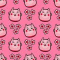 Seamless pattern with kittens. maneki neko. pink cats. vector illustration
