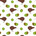 Seamless pattern with kiwi birds and kiwi fruits