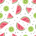 Seamless pattern with kiwi fruit and watermelon slices. Royalty Free Stock Photo