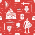 Pattern with knight, castle, swords and other.