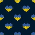 Seamless pattern with knitted hearts, colors of the Ukrainian flag. Glory to Ukraine