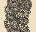 Seamless pattern of knitted lace, black silhouette on beige background