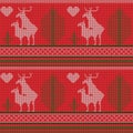 Seamless pattern of a knitted sweater, reindeer love, fir, heart, humor. Printing, textile paper. Vector image Royalty Free Stock Photo