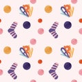 Seamless pattern with knitting tools on it. Background, backdrop, textile for crafty and handmade goods. Concept of knitting Royalty Free Stock Photo