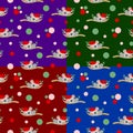 Seamless pattern with koala babies in red Christmas hats sleeping on eucalyptus. Fir trees. Various background. Pink, red and Royalty Free Stock Photo