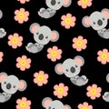 Seamless pattern with koala baby and pink flower Royalty Free Stock Photo