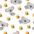 Seamless pattern koala smiling and yellow bees Royalty Free Stock Photo