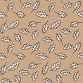 Seamless pattern on kraft paper background . Hand drawn leaf texture. Vector illustration Royalty Free Stock Photo