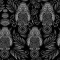 Seamless pattern with lace decorative owls Royalty Free Stock Photo