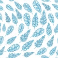 Seamless pattern with lace feather of a bird. Hand drawn watercolor illustration on a blue background. Design Easter products, Royalty Free Stock Photo