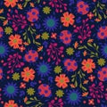 Seamless pattern with ladybirds and flowers. Vector graphics Royalty Free Stock Photo