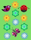 Seamless pattern with Ladybug, birds and flowers