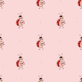 Seamless pattern with ladybug with love letter on pink background. Vector illustration. Endless background for kids