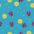 Seamless pattern with ladybugs and flowers. Vector graphics Royalty Free Stock Photo