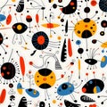 Seamless pattern with ladybugs and insects. Vector illustration Royalty Free Stock Photo