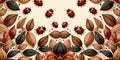 Seamless pattern with ladybugs and leaves, decorative floral nature backdrop, Vector illustration, generative ai Royalty Free Stock Photo