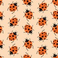 Seamless pattern with ladybugs in the shape of hearts.Vector graphics Royalty Free Stock Photo