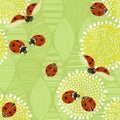 Seamless pattern with ladybugs. Vector art illustration. Kids ba Royalty Free Stock Photo