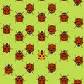 Green seamless pattern with ladybugs. Vector illustration Royalty Free Stock Photo