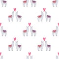 Seamless pattern with lamas in love