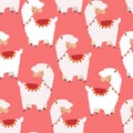 Seamless pattern with white lamas on pink background.