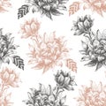 Seamless pattern with large flowers on a white background