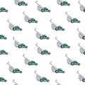 Seamless pattern lawn mower machine icon technology equipment tool, gardening grass-cutter - vector stock illustration Royalty Free Stock Photo