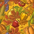 Seamless pattern leaf, acorn, chestnut, friuits, vegetables and acorn. Royalty Free Stock Photo