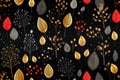 seamless pattern with leaves and berries on a black background Royalty Free Stock Photo