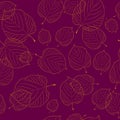 Seamless pattern of leaves on bordeaux background