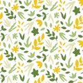 Seamless pattern with leaves. Bright spring print with hand drawn plants.