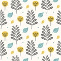 Seamless pattern with leaves. Colorful autumn background. Vector illustration in hand drawn style. Repeating texture. Royalty Free Stock Photo