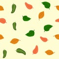 Seamless pattern with drawn by hand colorful autumn leaves. Color vector illustration. Royalty Free Stock Photo