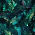 seamless pattern of leaves and feathers, generated by artificial intelligence
