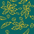 Seamless pattern with leaves and flowers linocut style Royalty Free Stock Photo