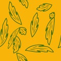 Seamless pattern with leaves and flowers linocut style Royalty Free Stock Photo