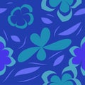 Seamless pattern with leaves and flowers linocut style Royalty Free Stock Photo