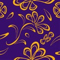 Seamless pattern with leaves and flowers linocut style Royalty Free Stock Photo