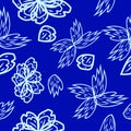 Seamless pattern with leaves and flowers linocut style Royalty Free Stock Photo