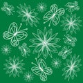 Seamless pattern with leaves and flowers linocut style Royalty Free Stock Photo