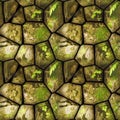 Seamless pattern with leaves, grass and cracked stones