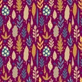 Seamless pattern leaves plant colorful.Floral motif nature abstract print.Modern summer background. Royalty Free Stock Photo