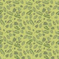 Seamless pattern of leaves and twigs green gentle colors.