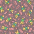 Seamless pattern with lego characters and lego blocks