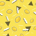 Seamless pattern with lemon elements in cartoon 80s-90s comic style.Vector background Royalty Free Stock Photo